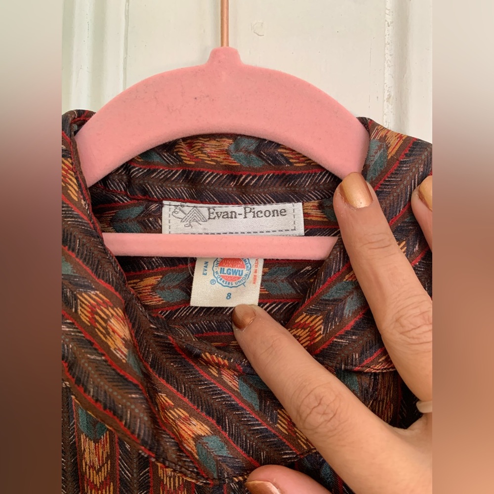 Vintage Brown Patterned Button Down Blouse - image 4